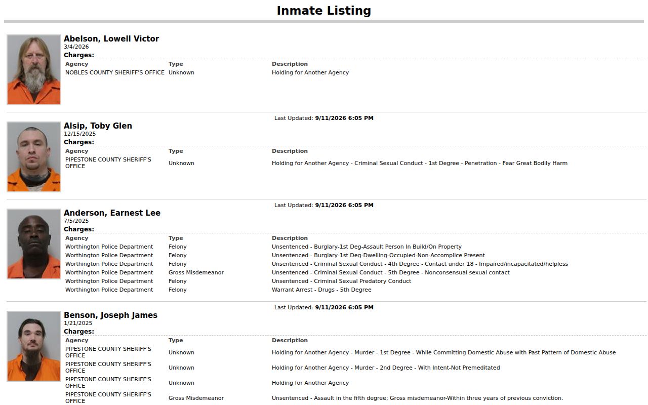 Nobles County live custody page layout used to explain why it is not a Nobles County active warrant list