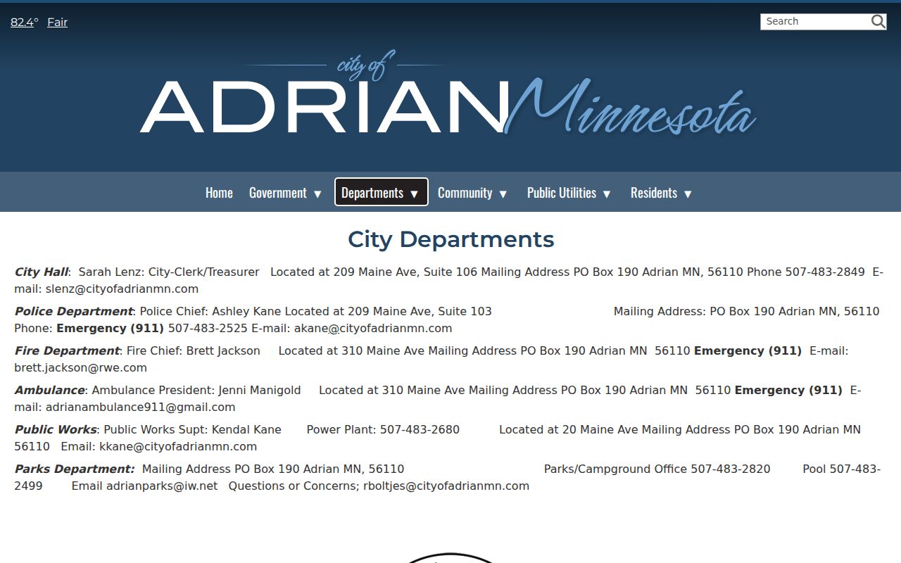 Adrian police and city hall contact block used for Adrian warrant record questions